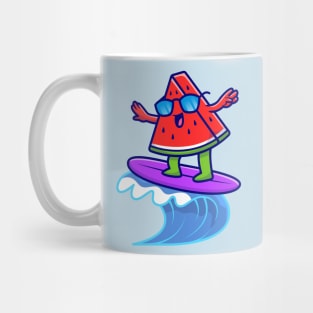 Cute Watermelon Surfing In The Sea Cartoon Mug